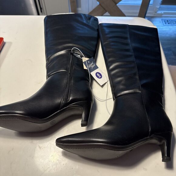 Universal Thread Womens Kendra Wide Calf Kitten Heel Tall Boots Black 6-WC - Picture 1 of 10